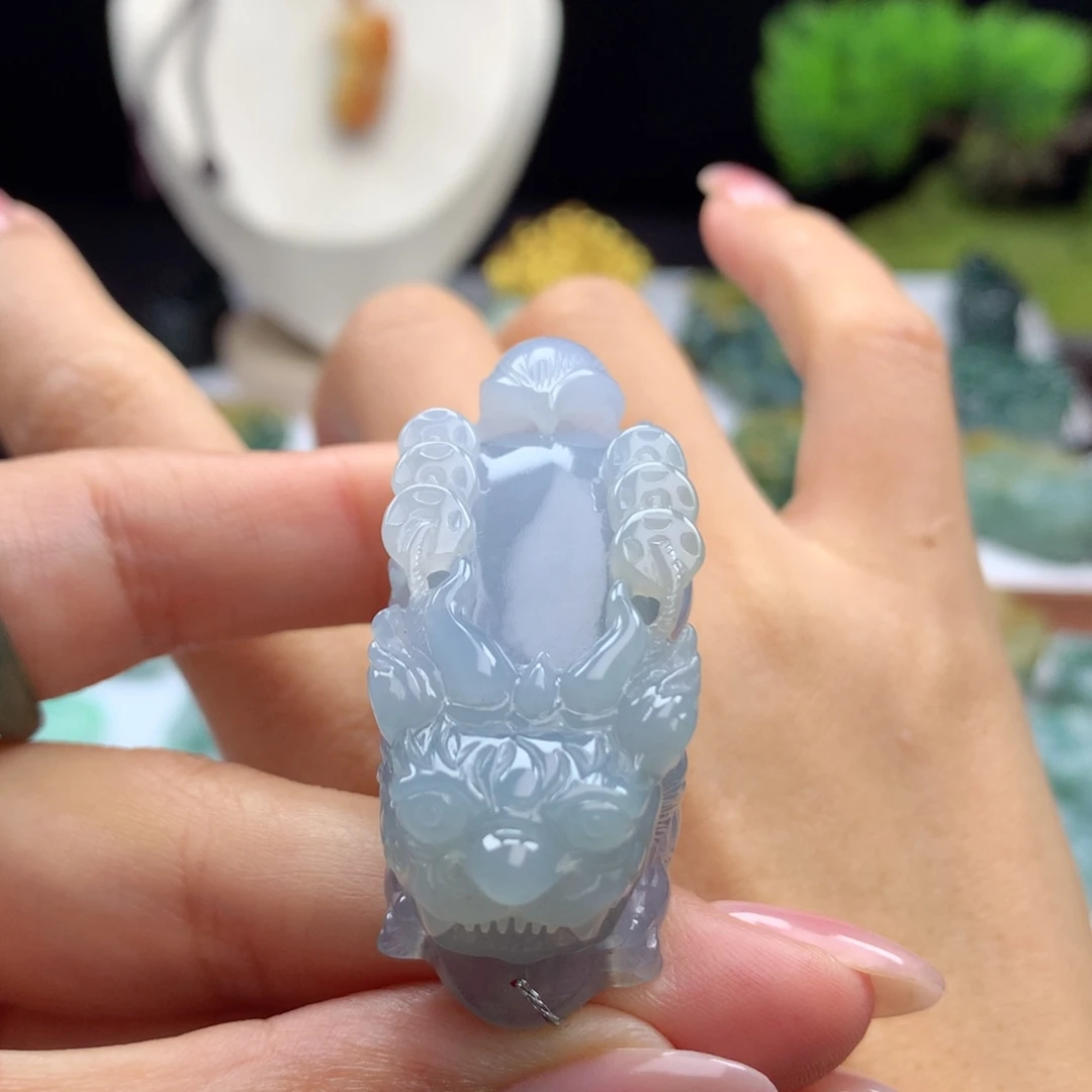 翡翠未镶嵌颈饰A17 蓝紫正身金钱貔貅