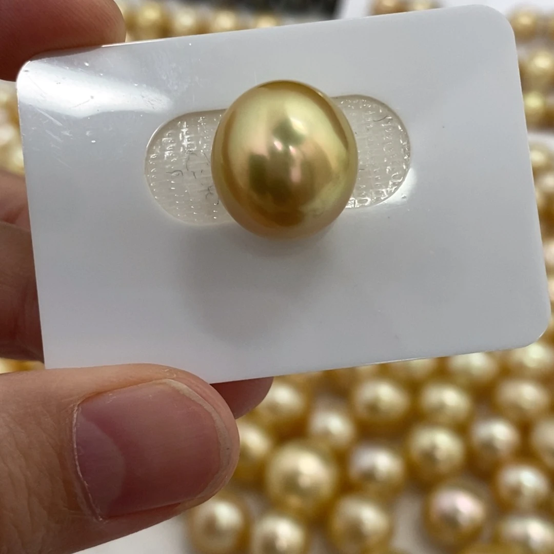 海水珍珠裸珠金珠蛋型炫绿镜面光13.8mm