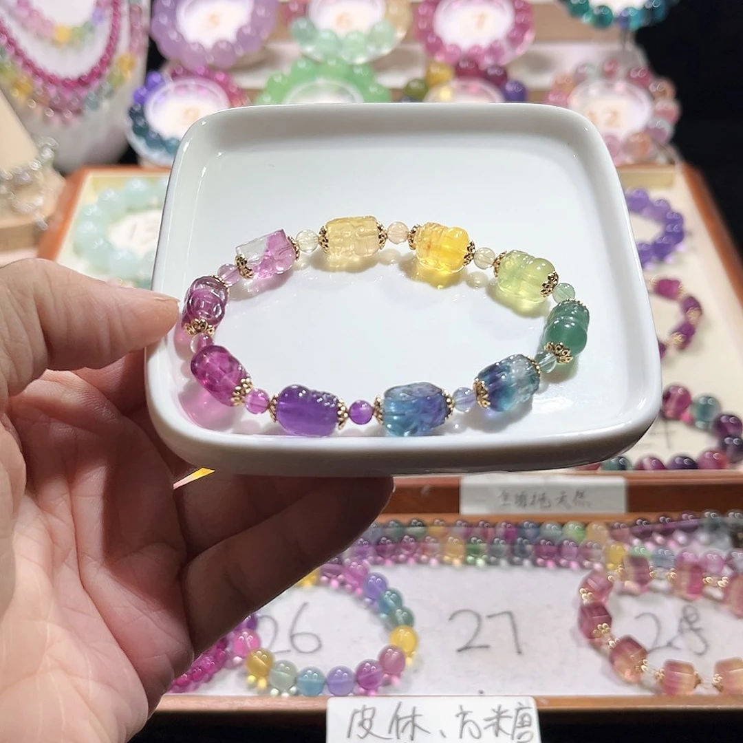 萤石未镶嵌萤石12加彩虹貔貅