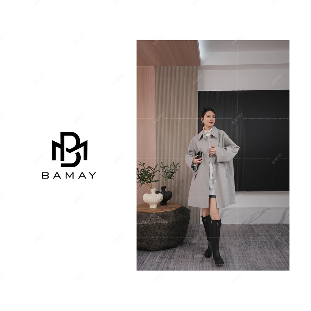 【BAMAY】2025春季上新粉色风衣中长款翻领洋气风衣BM244FY001LP
