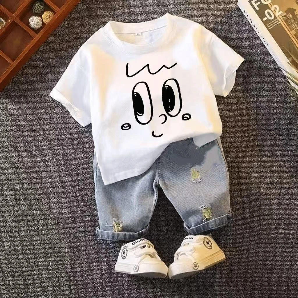 童装男女宝宝【做个快乐小孩】纯棉短袖T恤2025夏季儿童洋气上衣潮t