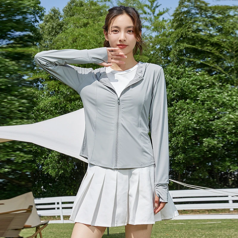 新款爆款修身防晒衣女防紫外线透气空调服开衫轻薄短外套瑜伽运动