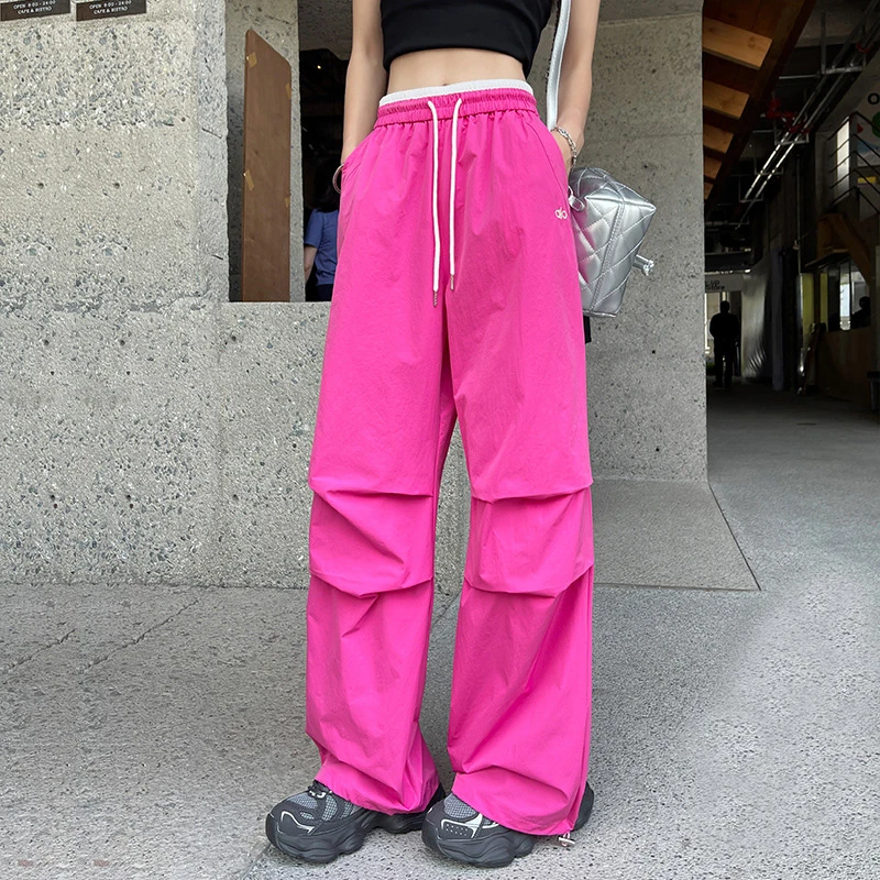 高级感速干裤2025夏季刺绣直筒阔腿长裤休闲裤透气2025裤子网红款