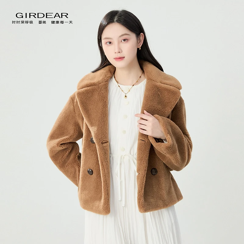 哥弟品质女装新款时尚百搭西装式大翻领环保皮草保暖外套1400771