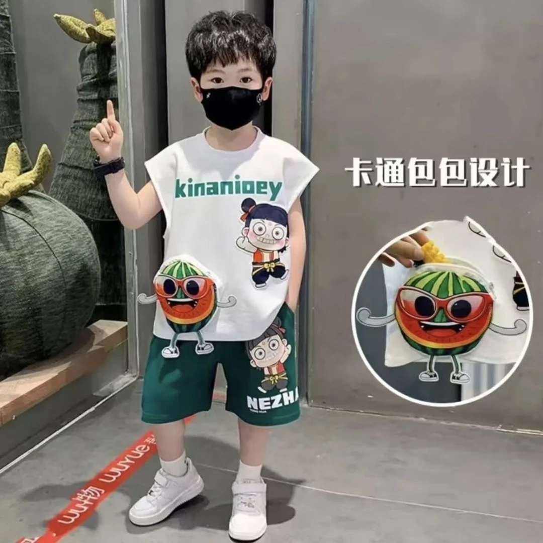 男童哪吒无袖儿童夏装套装2025新款男孩薄款背心宝宝夏季衣服