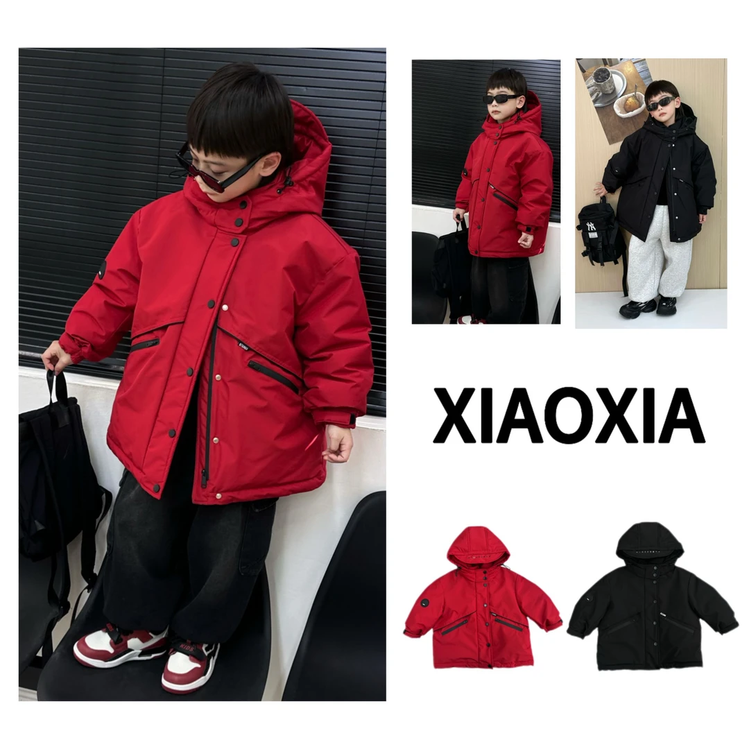 XXJ 2249【过年战袍】设计款连帽羽绒服 90白鸭绒男童冬季防风保暖