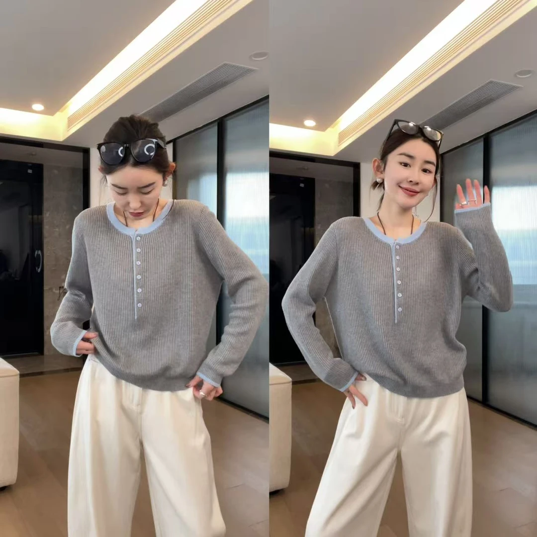 JOJO/玖了个玖 2025春 撞色拼接条纹单排扣针织开衫 2502C616