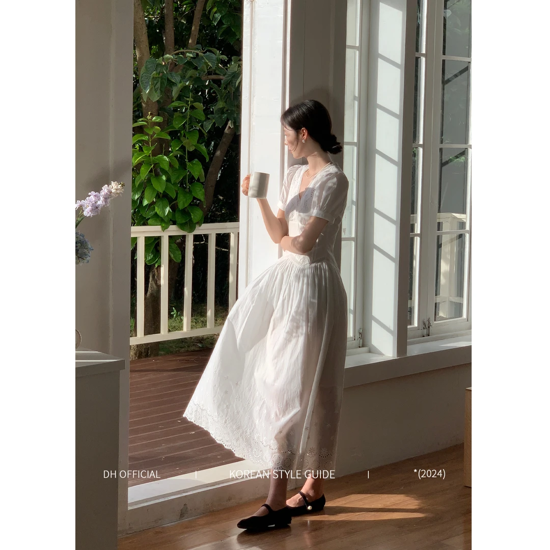 DHOFFICIAL大花【奥斯汀白茶】迷人V领镂空财阀千金女装通勤服饰