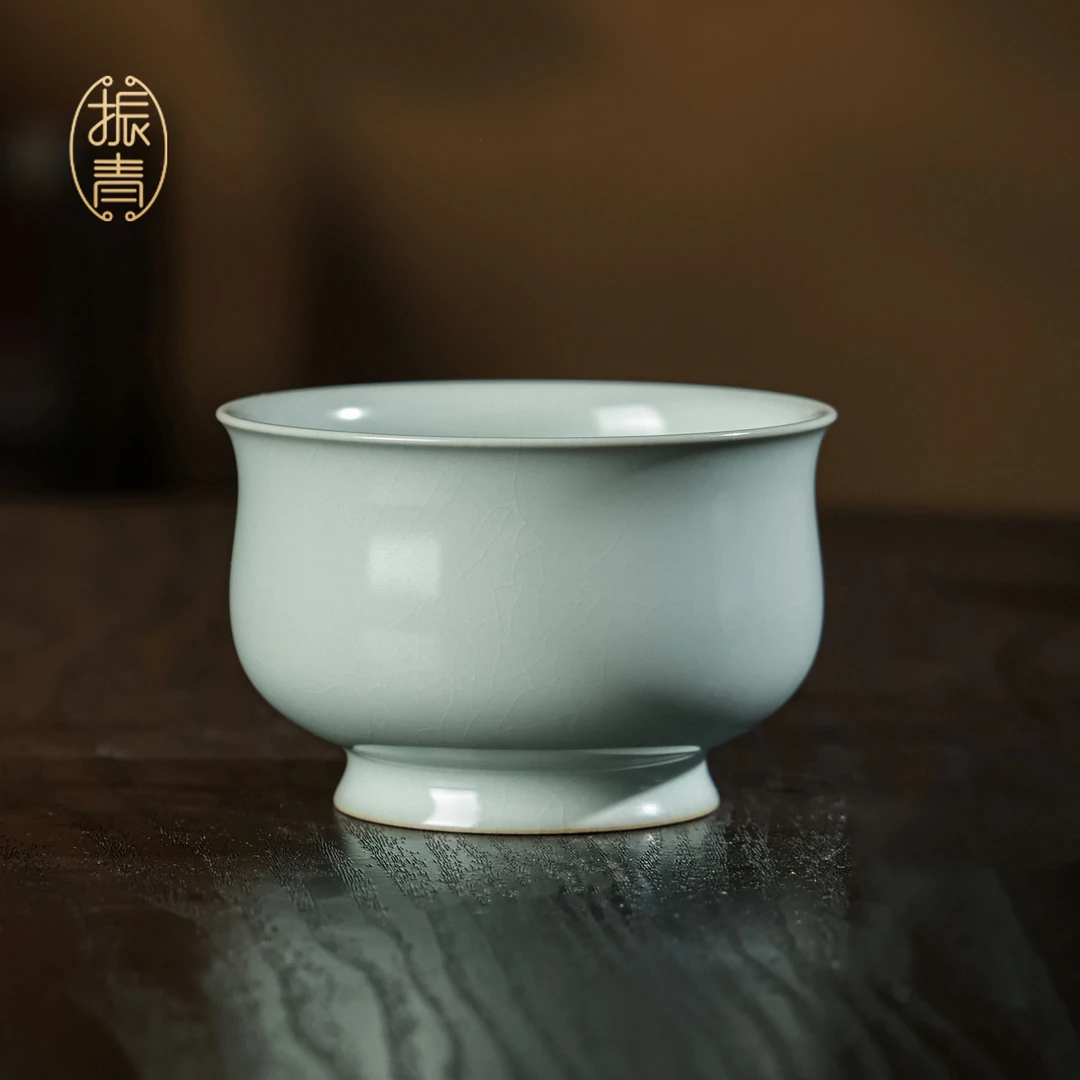 汝窑炉式杯主人杯单杯青瓷品茗杯中式景德镇手工薄胎汝瓷原矿茶杯
