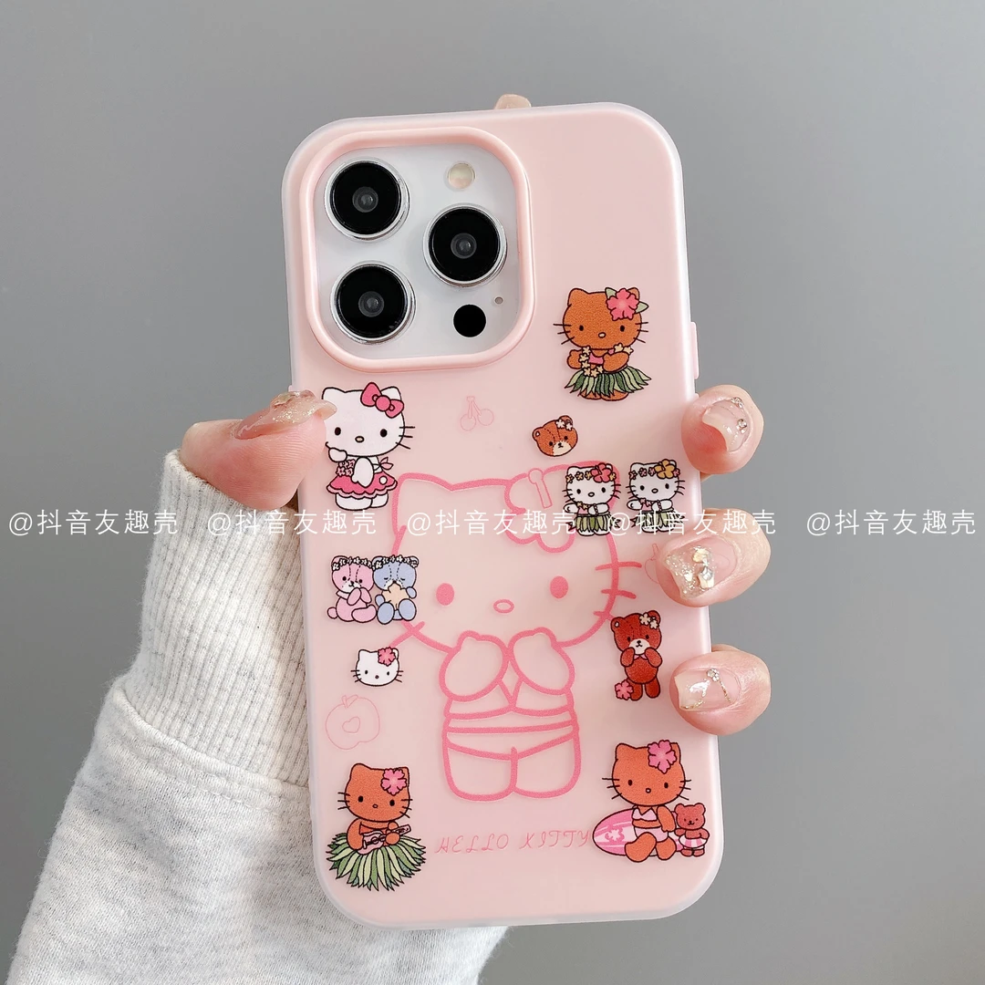 适用于苹果16新款/华为/小米/果冻壳手机壳卡通ins创意款度假凯蒂