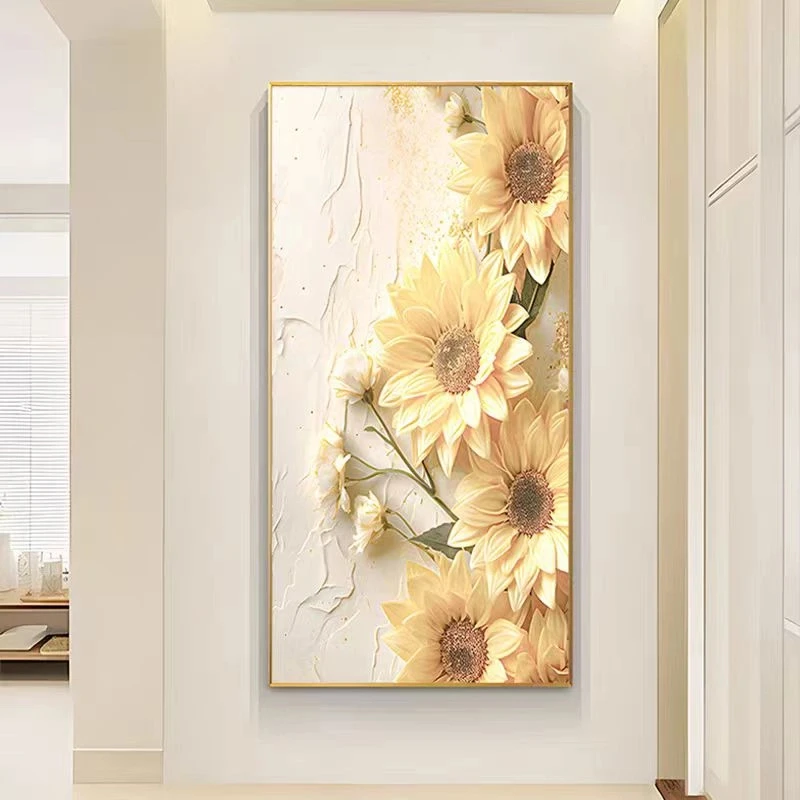 手工砂岩梵高向日葵花田园风景玄关客厅装饰画60120