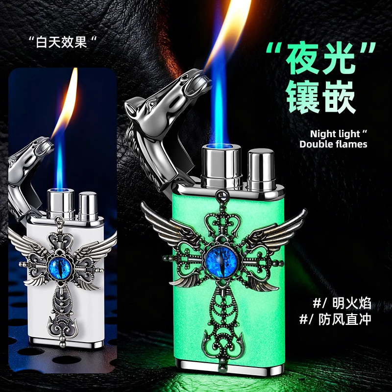 小众设计高级鳄鱼双火切换直冲充气打火机送男女友个性礼物