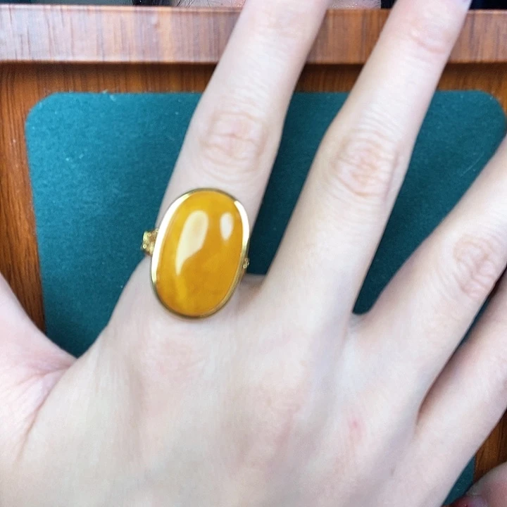 蜜蜡戒指银S925镶嵌戒指