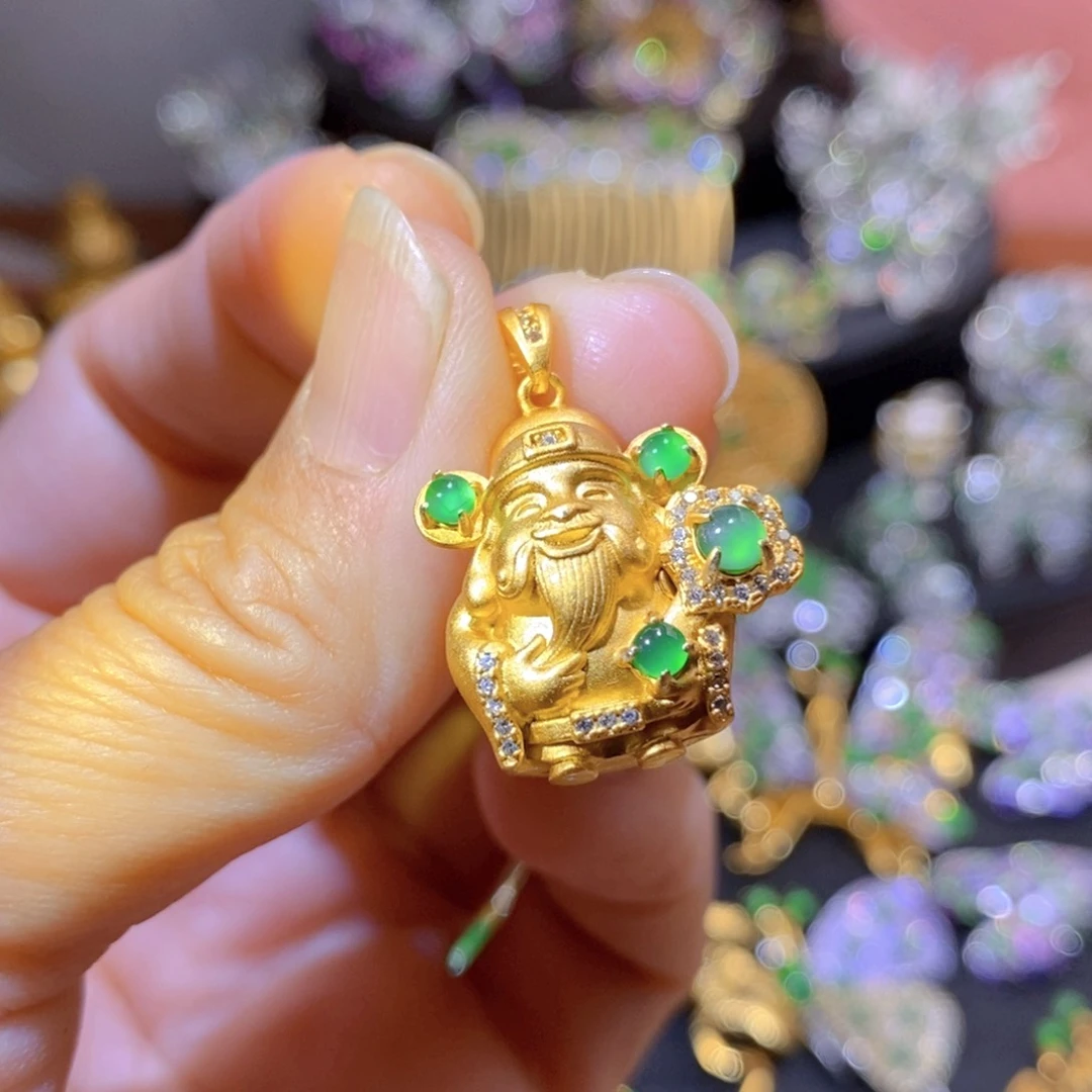 吊坠(不含链)银S925镶嵌翡翠