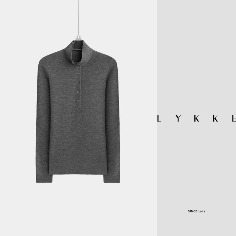 LYKKE 超细美丽诺绵羊毛立领半门襟扬子纱针织衫-E735