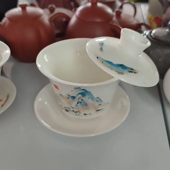 瓷片千里江山盖碗悬停盖碗