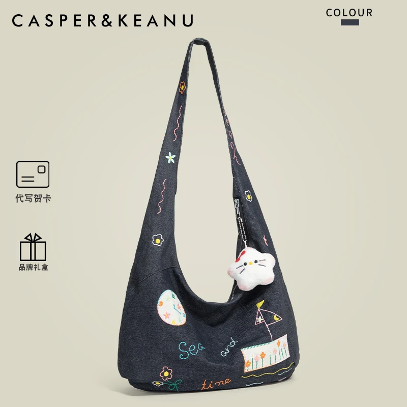 【圣诞礼物】原创文艺刺绣牛仔布托特包女2025新款百搭通勤斜挎包