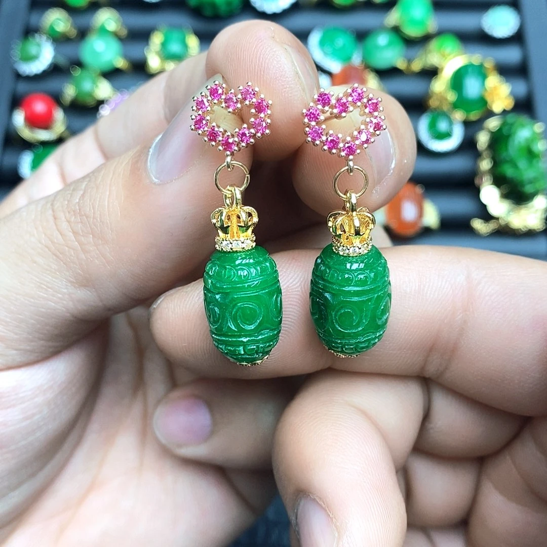 东陵石银S925镶嵌耳饰