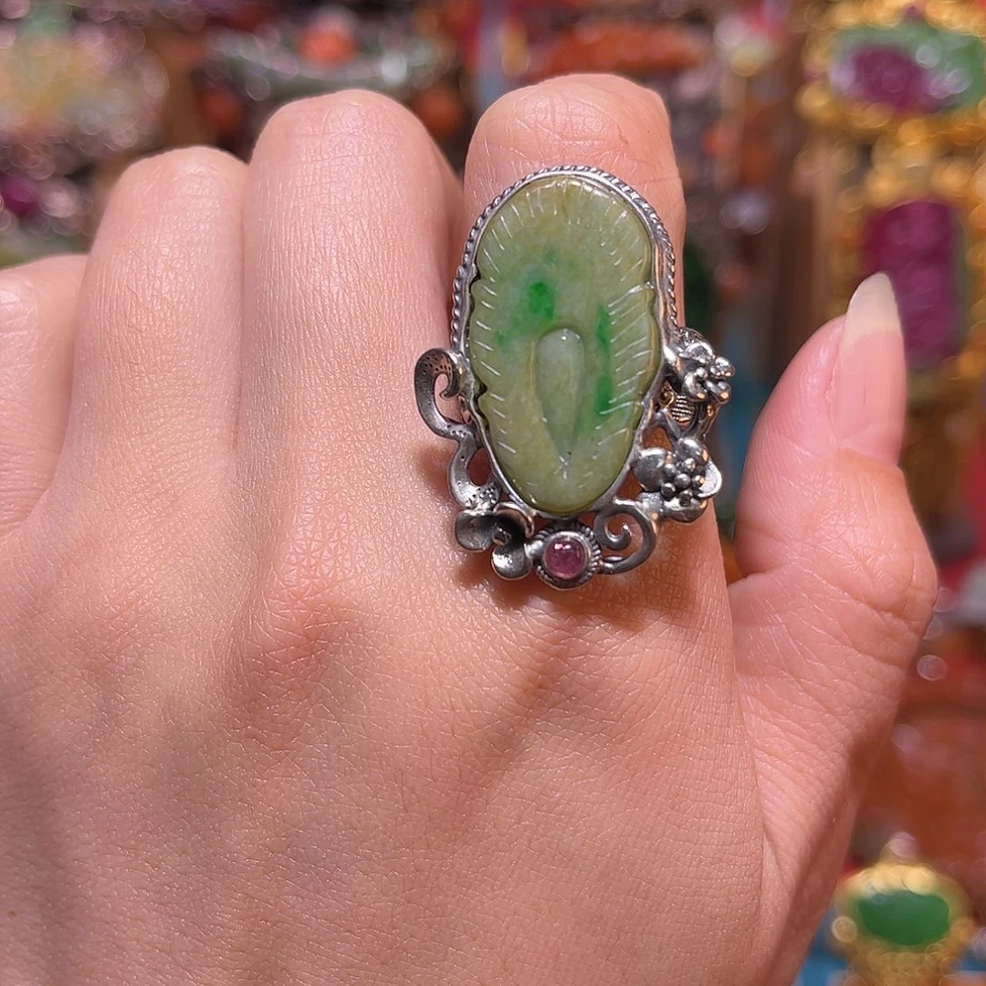 翡翠银S925镶嵌戒指