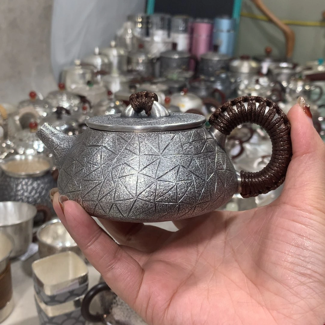 足银999特价石头纹泡茶壶230容量