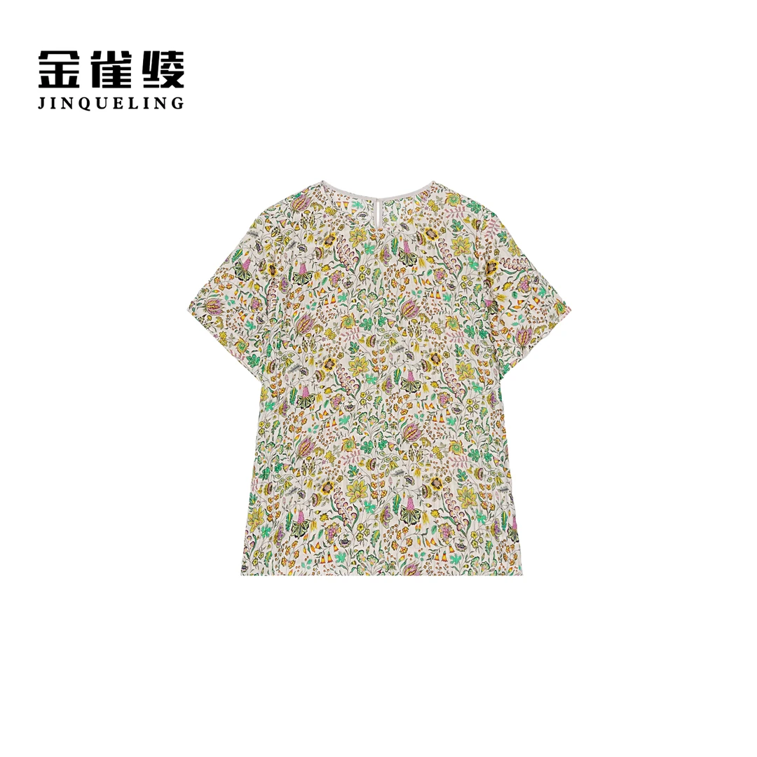 金雀绫【迷迭花园】桑蚕丝碎花亲肤透气满印加宽加大小衫SZA2S424