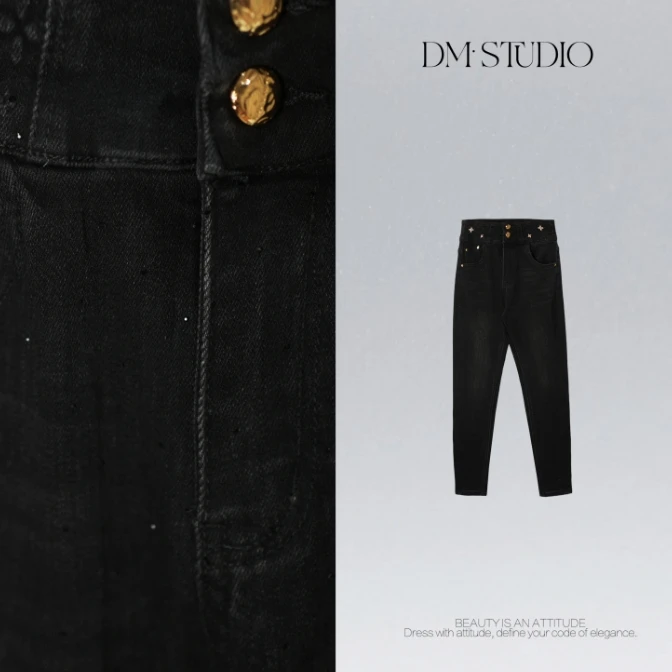 DEDM•STUDIO/重工钉钻显瘦百搭休闲显瘦修身牛仔裤2507KZ/9210-1