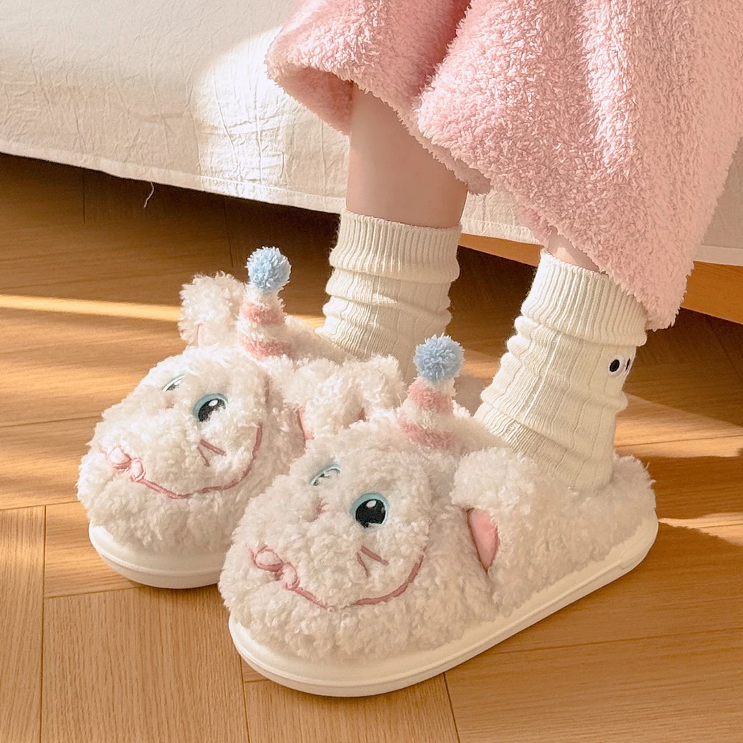 生日帽小猫~！可爱猫咪毛绒保暖居家防滑居家女冬天秋室内棉拖鞋女