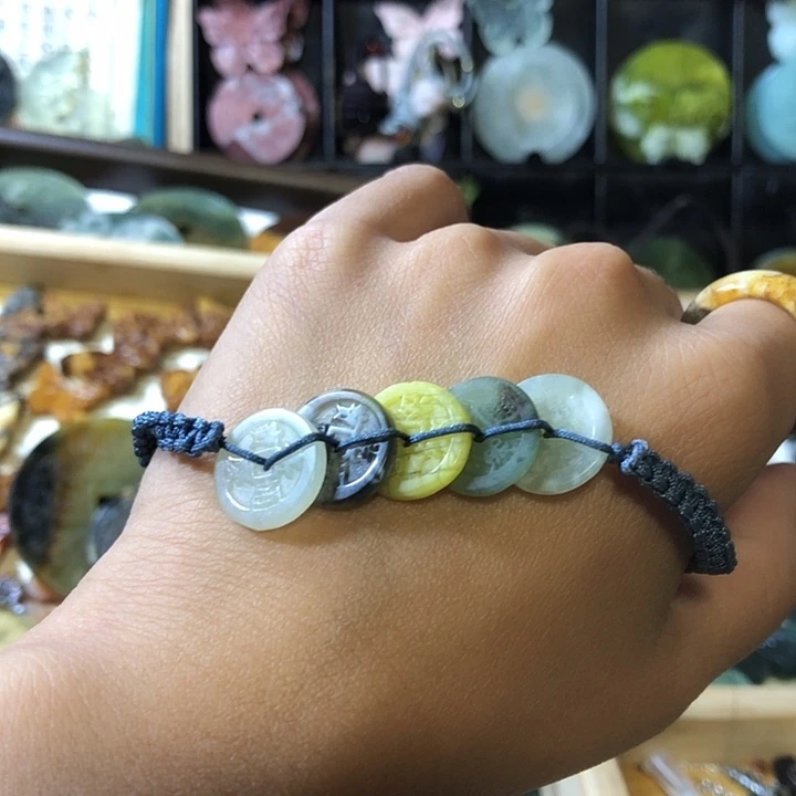 未镶嵌岫玉岫玉五帝钱手链