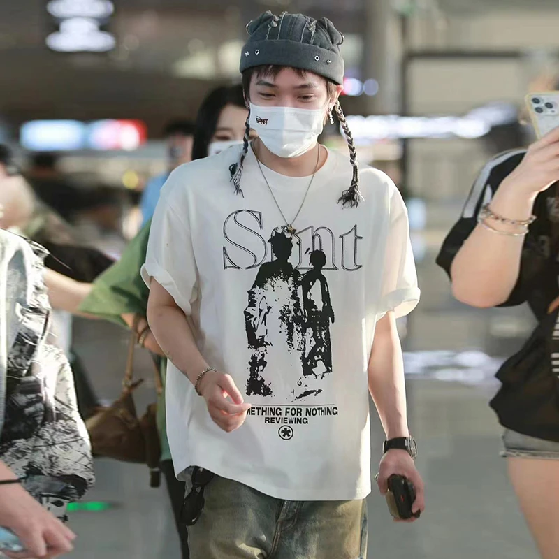 【TizzyT同款】SFNT丝网破坏人影印花短袖T恤 潮牌美式复古情侣