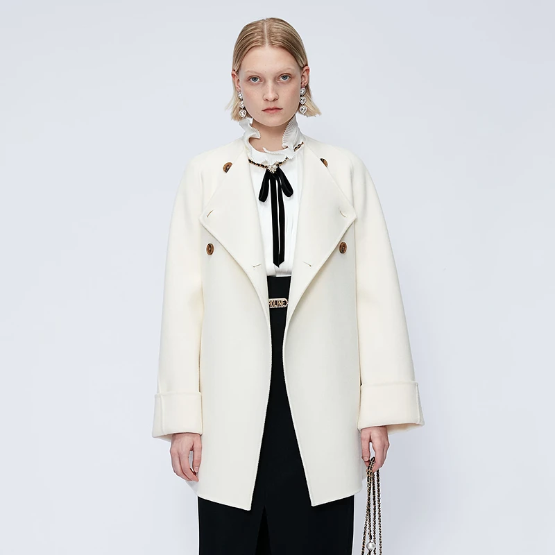 【陈大可】Caroline秋季新款圆领双排扣腰带通勤毛呢外套O646801B