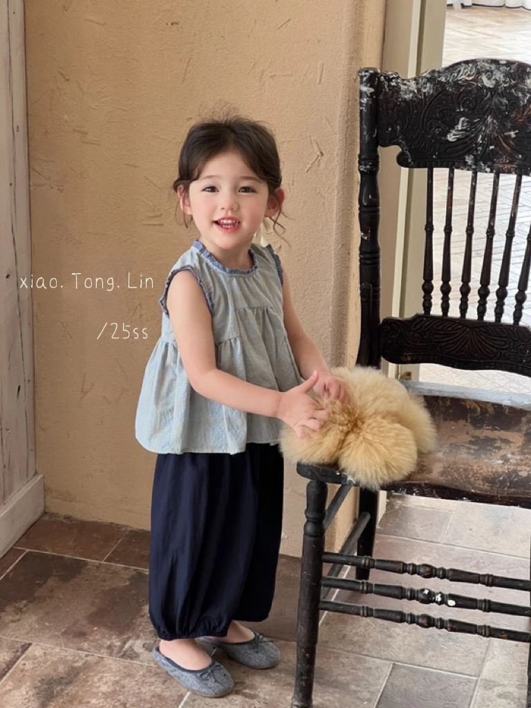 【XTL】2025新夏韩系藏青色格子七分裤套装82612