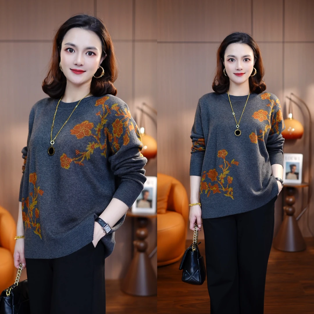 丹华映雪-2025新款针织衫毛衣洋气女百搭冬季显瘦保暖宽松中老年