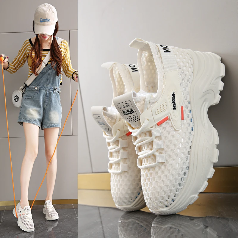 小码34超大孔网面运动鞋女2025科二夏季松糕软底透气薄款跑步鞋