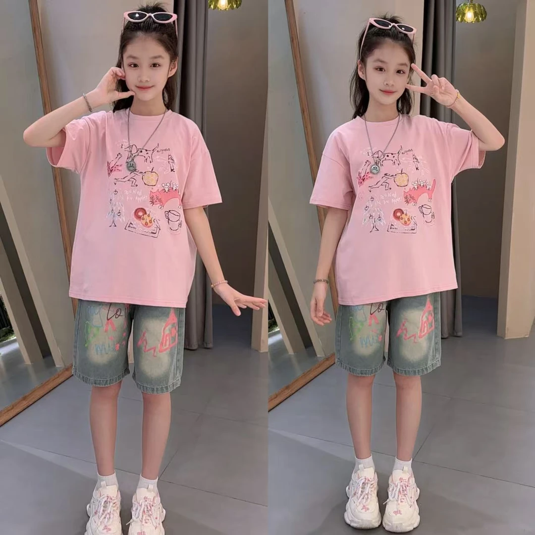 女童短袖T恤夏季2025新款女大童卡通上衣儿童夏装休闲半袖体恤衫t