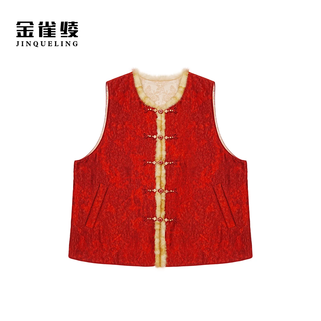 金雀绫【惊鸿仙子】新中式提花工艺复古加宽加大棉马夹SZA4TY763