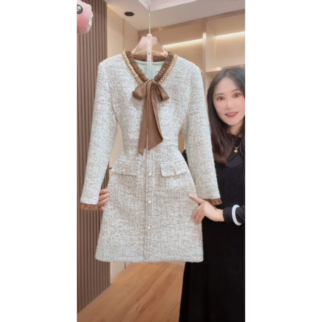 【少量现货】2362囯内设计师品牌女装气质收腰长袖连衣裙