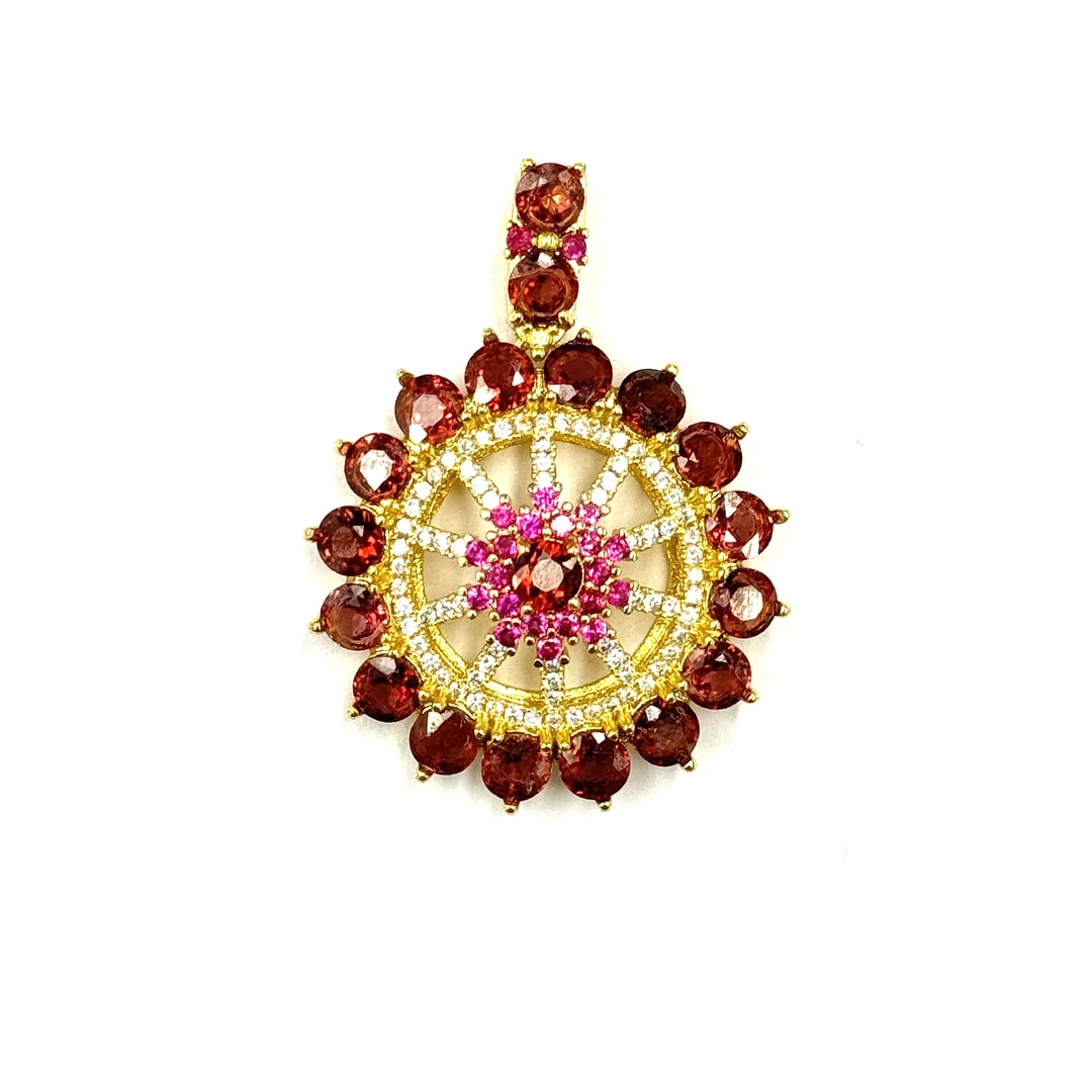 【符老板】c1380-轻奢设计款石榴石雪花镂空吊坠-赠礼盒-赠链