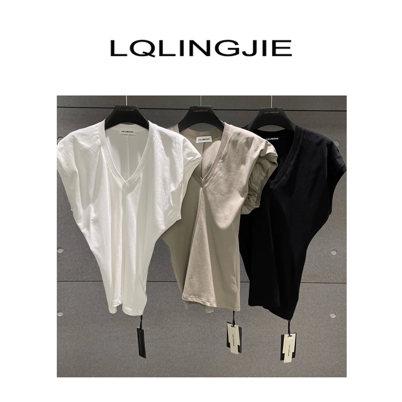 【清 不退差价】设计师款V字领设计感无袖T恤5658