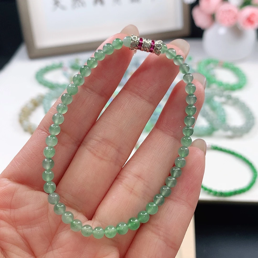 棉***糖未镶嵌手链翡翠手链3.8mm