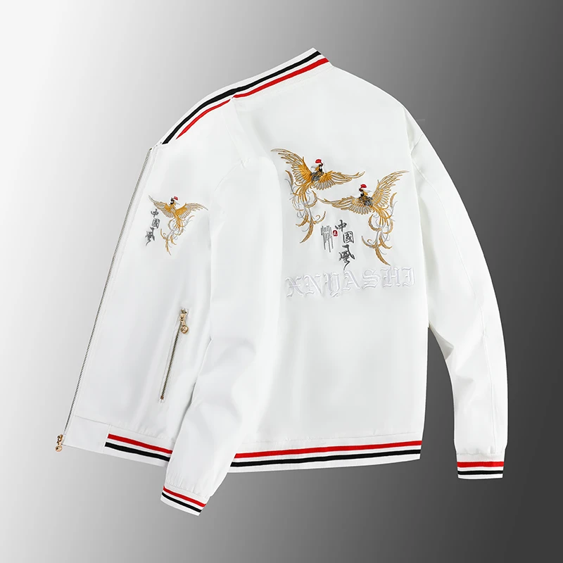 春秋帅气外套男装潮流上衣男棒球领凤凰刺绣潮流薄款夹克印花226