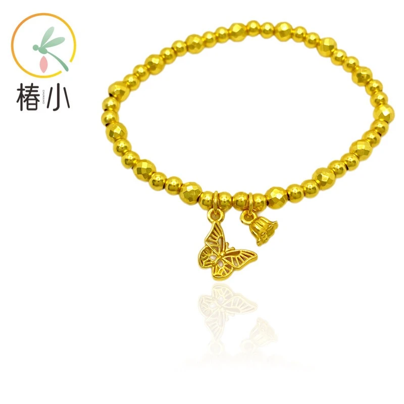 足银手链 999金色蹦迪珠铃兰花蝴蝶手链【椿小】313027