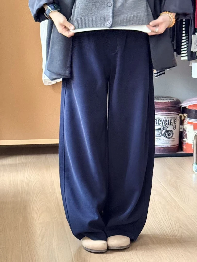 立体剪裁中腰阔腿裤纯色休闲裤显瘦潮流卫裤抽绳宽松