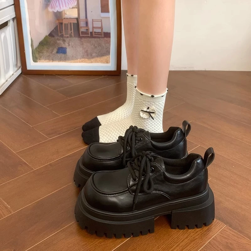 英伦风厚底小皮鞋女2025新款春季百搭黑色jk单鞋松糕乐福鞋ins潮