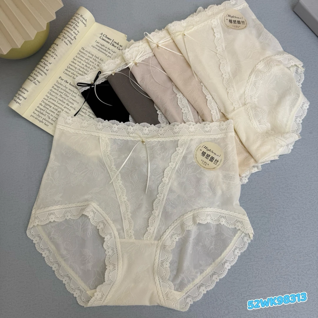 法式性感棉感蕾丝中腰女士内裤夏季舒适透气薄款
