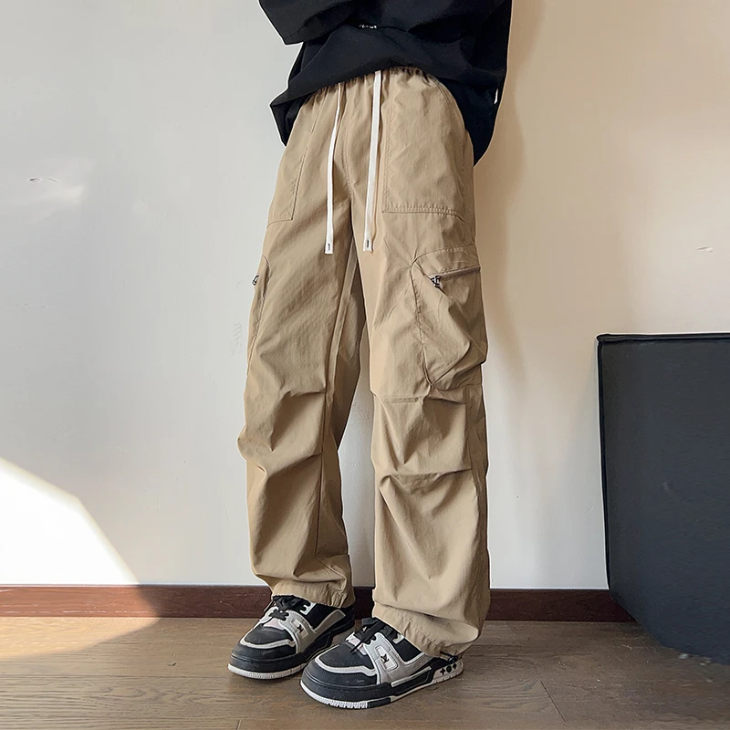 FINALSENSE日系抽绳贴布多口袋直筒百搭宽松潮流时尚户外冲锋裤