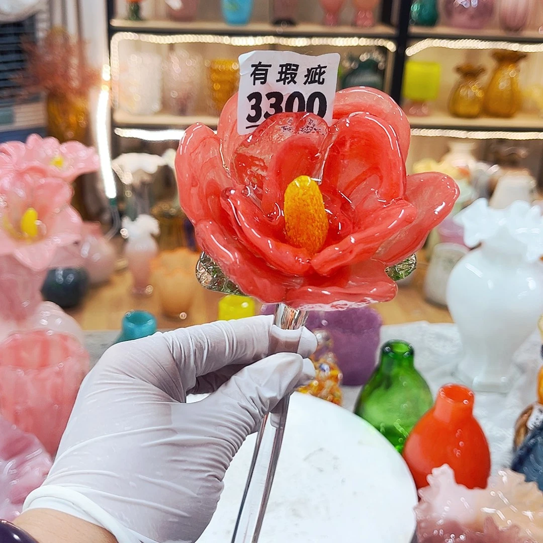 琉璃牡丹花瑕家悦琉璃工艺品