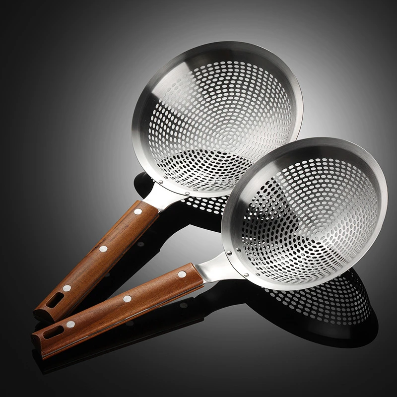 不锈钢短柄大号商用漏勺捞面酒店饭店家用厨房油炸过滤加厚多功能