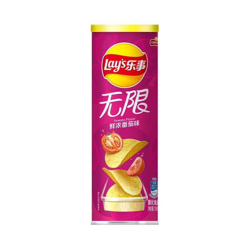 乐事无限薯片鲜浓番茄味90g罐装办公室解馋休闲小零食下午茶必备