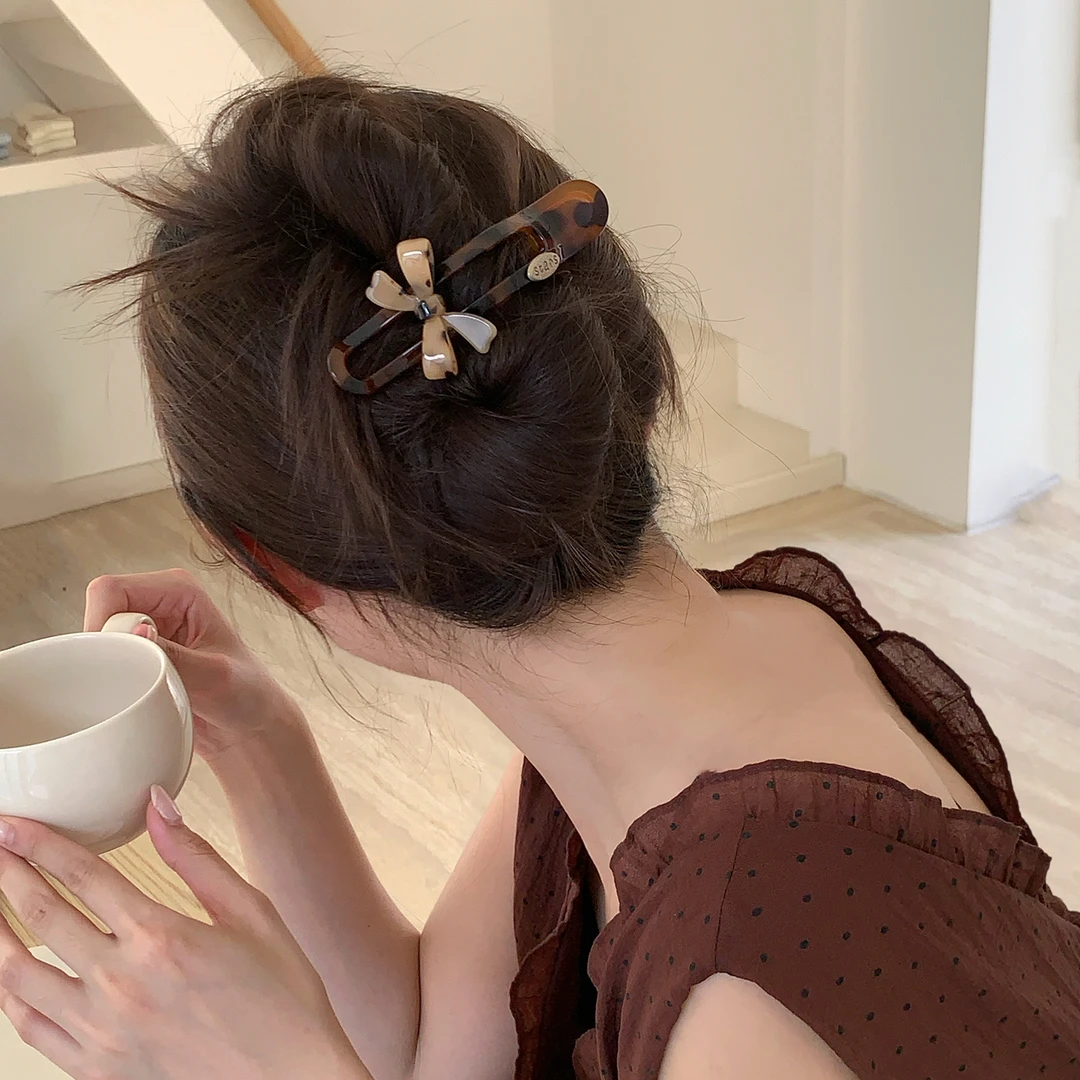 质感醋酸蝴蝶结弧形一字抓夹时髦老钱风后脑勺盘发横夹大号鸭嘴夹