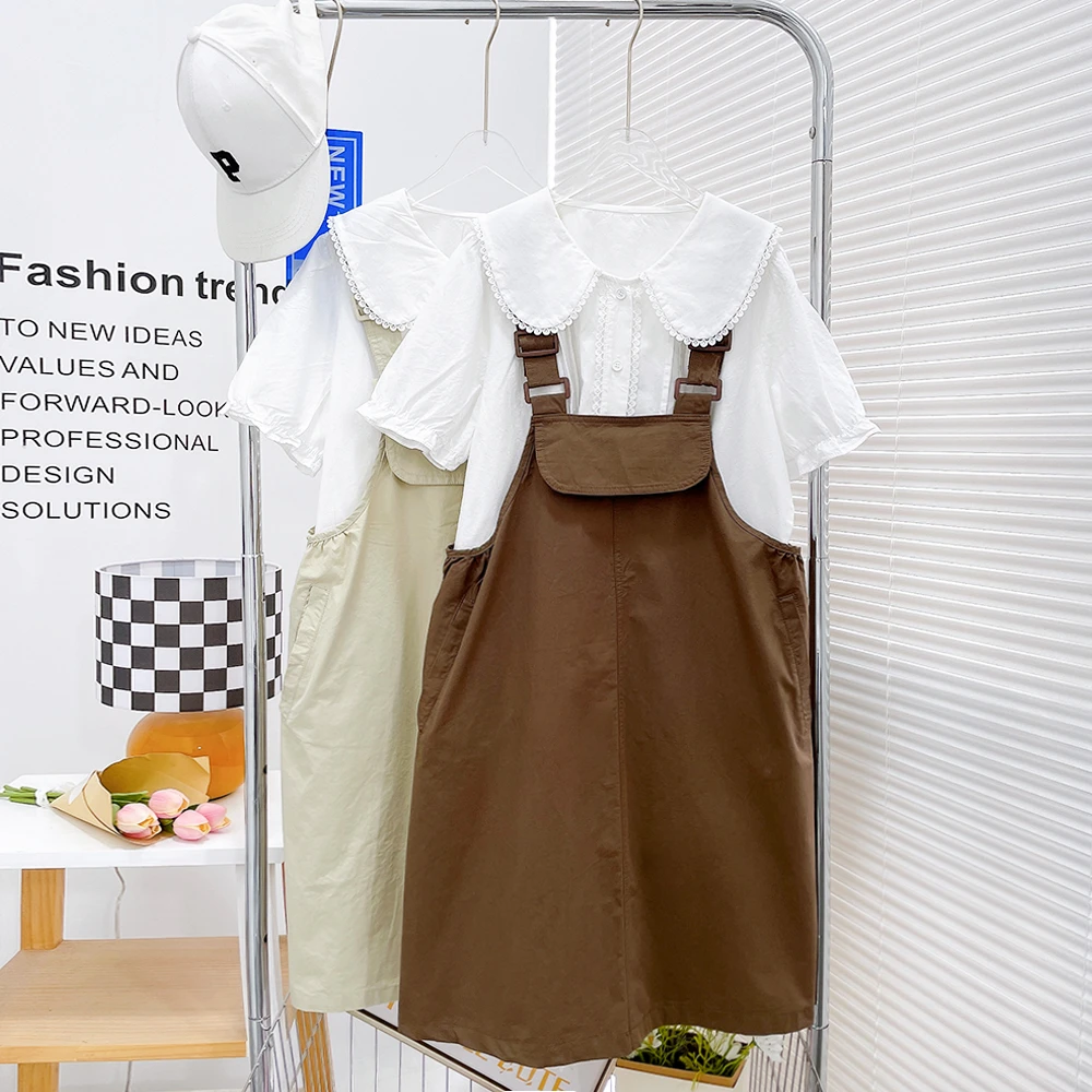 夏季新款女童背带裙儿童洋气夏装女孩学院风两件套zb3092简约童品